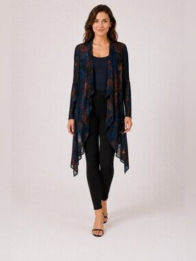 Moda Lucido Collection Sheer Burnout Velvet Waterfall Cardigan Size Large | NWT